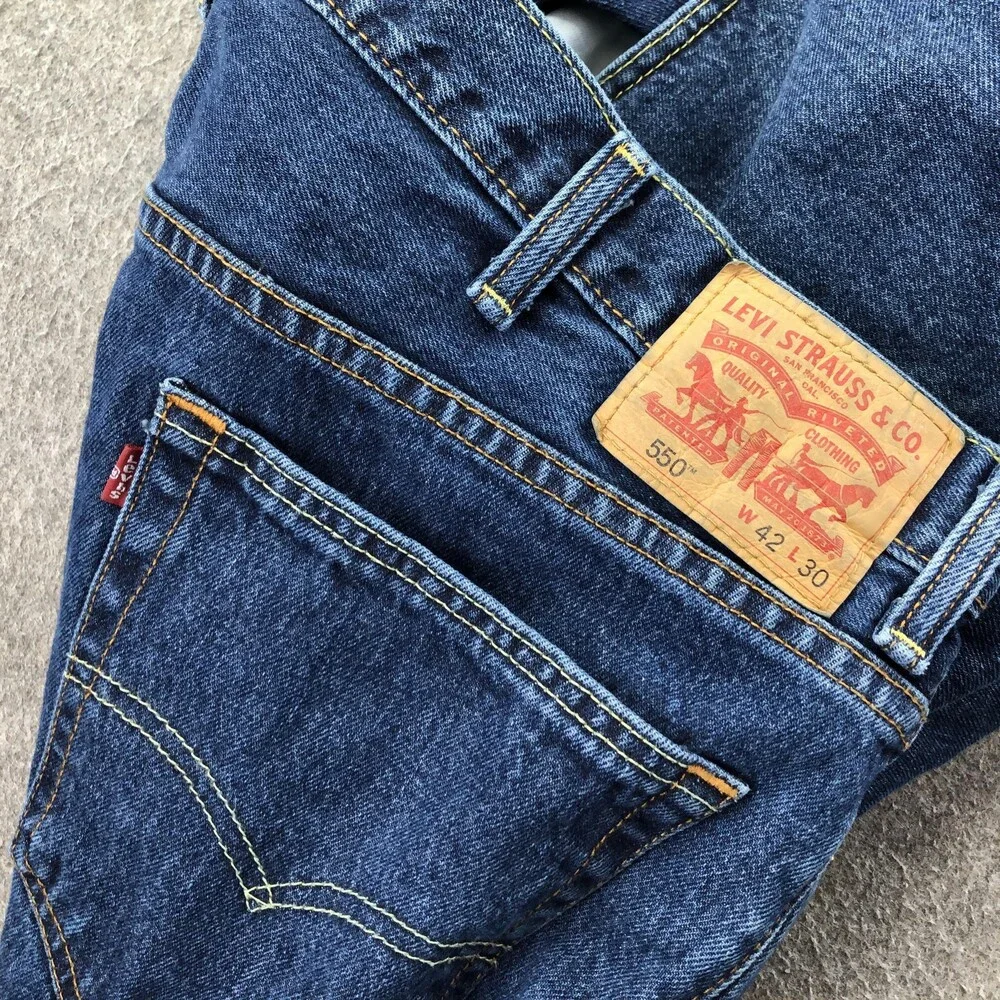 Levis 550 Jeans Mens 42x30 Blue Medium Wash Relaxed Tapered Denim Pants Casual